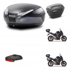 SHAD Maletas laterales + baul trasero herraje montaje 3p luz de freno SH48 DARK GREY PREMIUM SH23 ALU KIT-271520