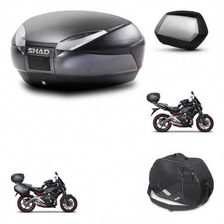 SHAD Maletas laterales + baul trasero herraje montaje bolsa interna 3p SH48 DARK GREY PREMIUM SC SH35 KIT-271528