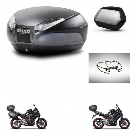 SHAD Maletas laterales + baul trasero parrilla portabultos superior herraje montaje 3p SH48 DARK GREY PREMIUM SC SH35 KIT-271546