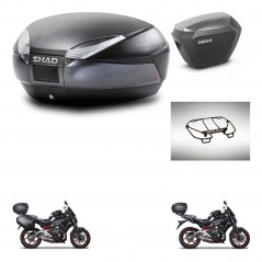 SHAD Maletas laterales + baul trasero parrilla portabultos superior herraje montaje 3p SH48 DARK GREY PREMIUM SH23 ALU KIT-27154