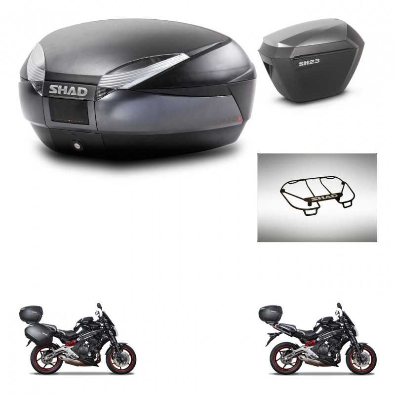 SHAD Maletas laterales + baul trasero parrilla portabultos superior herraje montaje 3p SH48 DARK GREY PREMIUM SH23 ALU KIT-27154