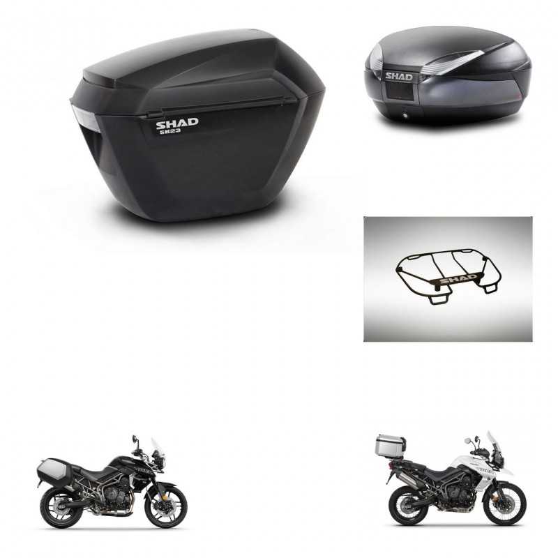SHAD Baul trasero + maletas laterales parrilla portabultos superior herraje montaje 3p SH23 SH48 DARK GREY PREMIUM KIT-271685