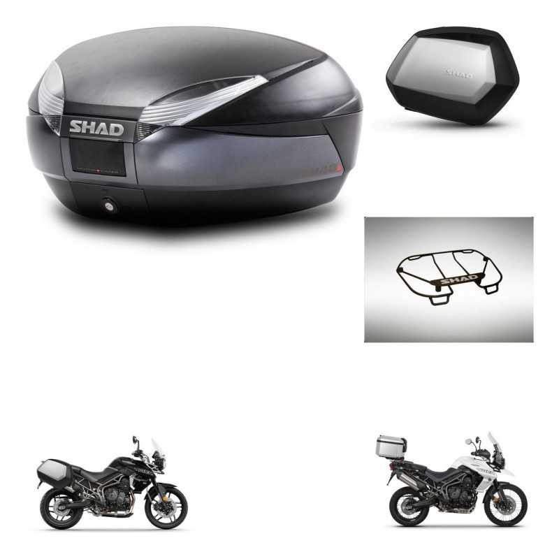 SHAD Maletas laterales + baul trasero parrilla portabultos superior herraje montaje 3p SH48 DARK GREY PREMIUM SC SH35 KIT-271690