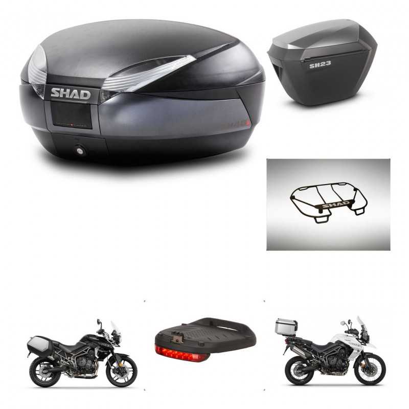 SHAD Maletas laterales + baul trasero accesorios herraje montaje 3p SH48 DARK GREY PREMIUM SH23 ALU KIT-271700