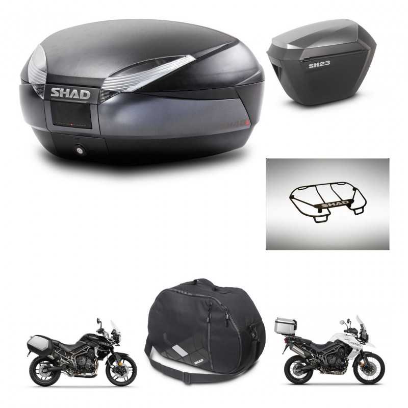 SHAD Maletas laterales + baul trasero accesorios herraje montaje 3p SH48 DARK GREY PREMIUM SH23 ALU KIT-271709