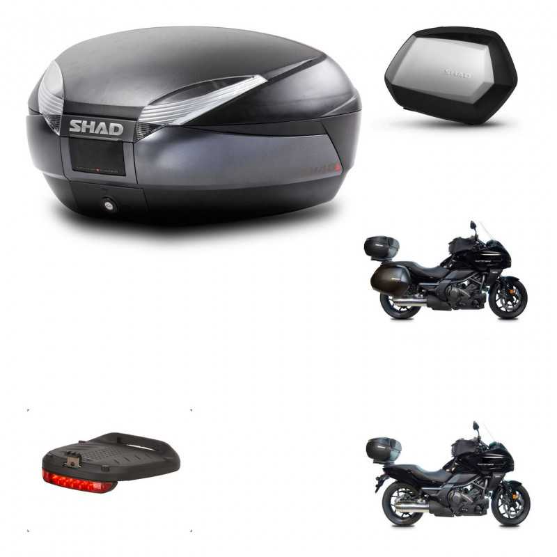 SHAD Maletas laterales + baul trasero herraje 3p montaje luz de freno SH48 DARK GREY PREMIUM SC SH35 KIT-271903