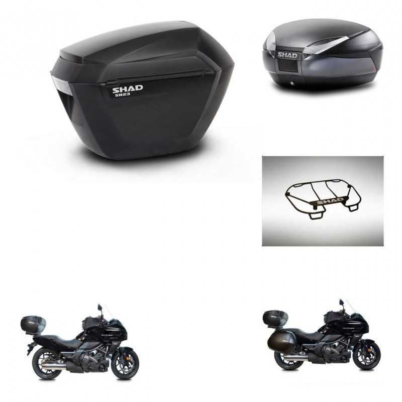 SHAD Baul trasero + maletas laterales parrilla portabultos superior herraje 3p montaje SH23 SH48 DARK GREY PREMIUM KIT-271925