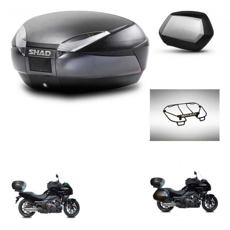 SHAD Maletas laterales + baul trasero parrilla portabultos superior herraje 3p montaje SH48 DARK GREY PREMIUM SC SH35 KIT-271930