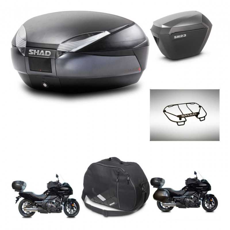 SHAD Maletas laterales + baul trasero accesorios herraje 3p montaje SH48 DARK GREY PREMIUM SH23 ALU KIT-271949