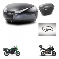 SHAD Maletas laterales + baul trasero parrilla portabultos superior herraje montaje 3p SH48 DARK GREY PREMIUM SH23 ALU KIT-27200