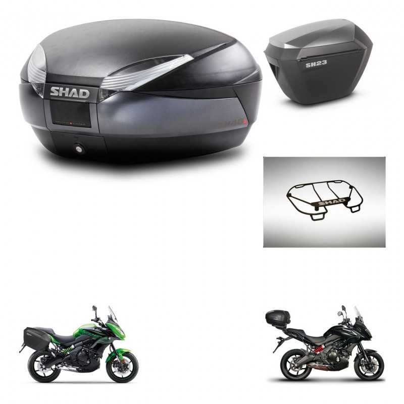 SHAD Maletas laterales + baul trasero parrilla portabultos superior herraje montaje 3p SH48 DARK GREY PREMIUM SH23 ALU KIT-27200