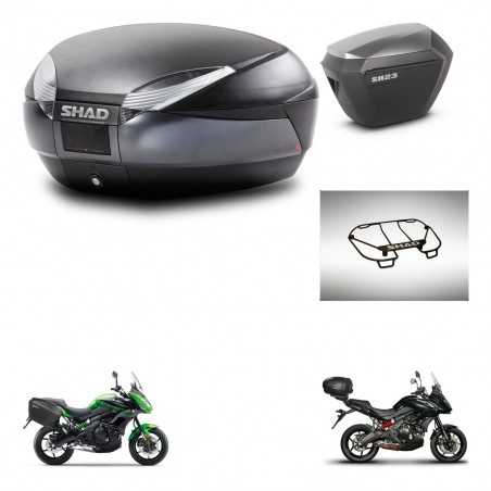 SHAD Maletas laterales + baul trasero parrilla portabultos superior herraje montaje 3p SH48 DARK GREY PREMIUM SH23 ALU KIT-27200