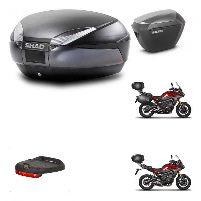 SHAD Maletas laterales + baul trasero herraje 3p montaje luz de freno SH48 DARK GREY PREMIUM SH23 ALU KIT-272048