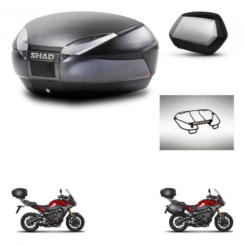 SHAD Maletas laterales + baul trasero parrilla portabultos superior herraje 3p montaje SH48 DARK GREY PREMIUM SC SH35 KIT-272074