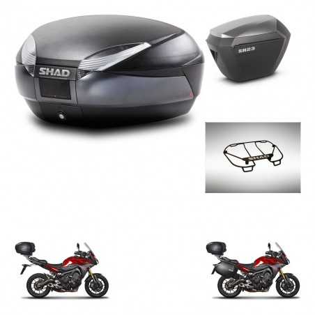 SHAD Maletas laterales + baul trasero parrilla portabultos superior herraje 3p montaje SH48 DARK GREY PREMIUM SH23 ALU KIT-27207