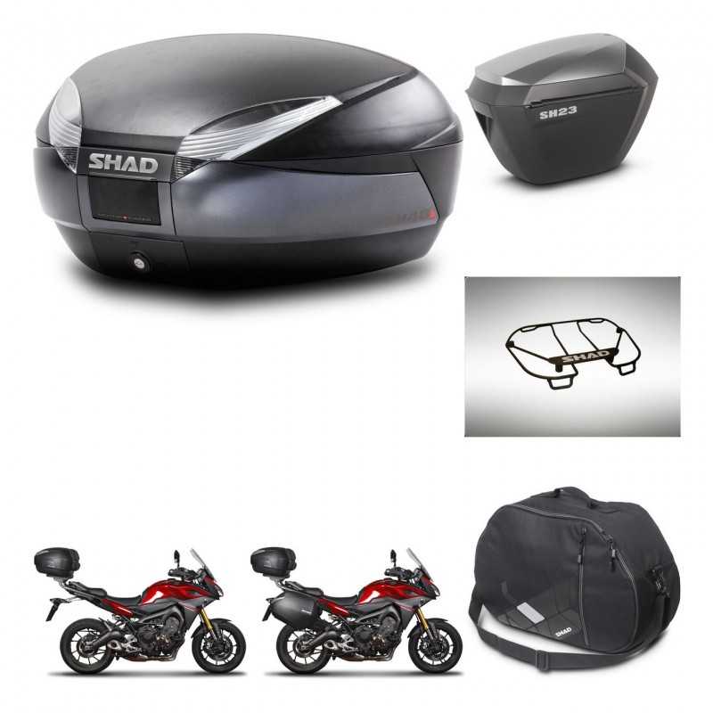 SHAD Maletas laterales + baul trasero accesorios herraje 3p montaje SH48 DARK GREY PREMIUM SH23 ALU KIT-272093