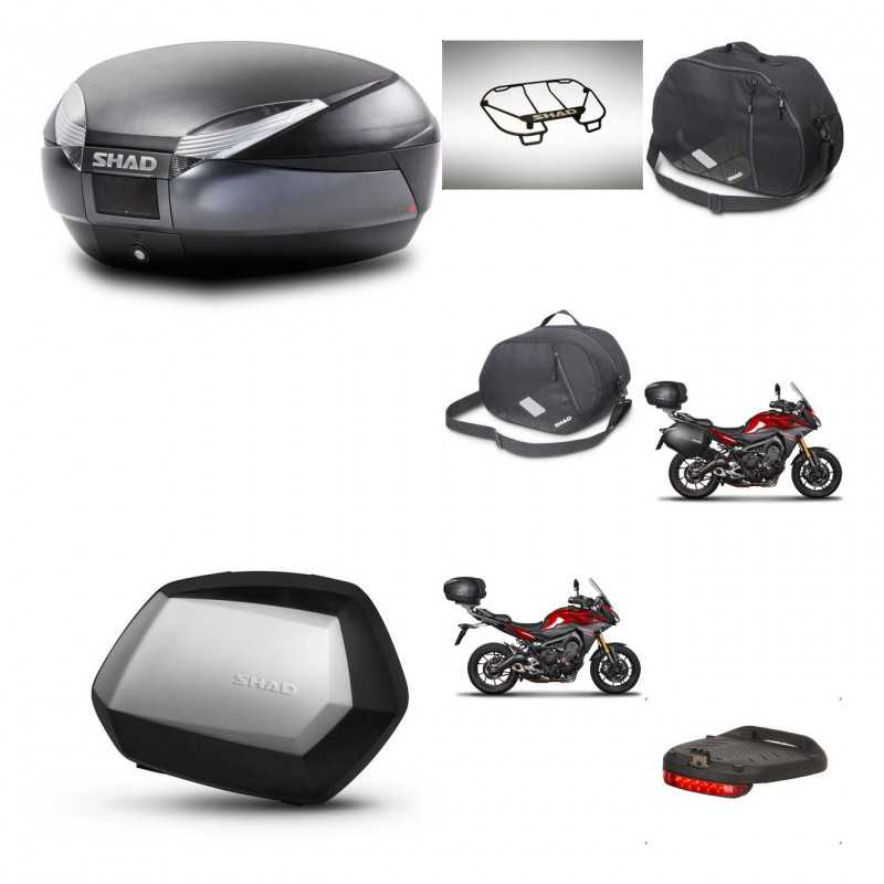 SHAD Maletas laterales + baul trasero accesorios herraje 3p montaje SH48 DARK GREY PREMIUM SC SH35 KIT-272100