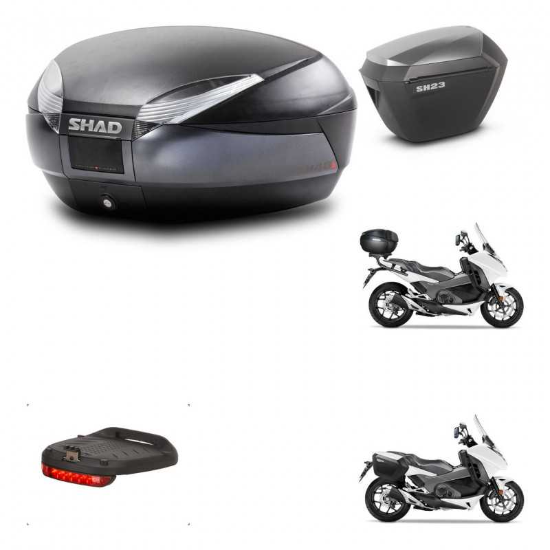 SHAD Maletas laterales + baul trasero herraje montaje 3p luz de freno SH48 DARK GREY PREMIUM SH23 ALU KIT-272132