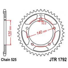 JT SPROCKETS Corona 1792 de zinc negro 45 dientes R179245ZBK