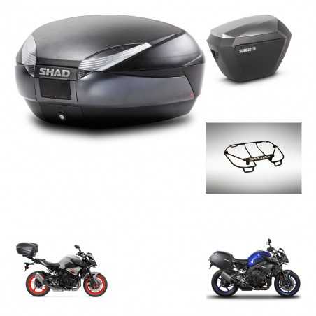 SHAD Maletas laterales + baul trasero parrilla portabultos superior herraje 3p montaje SH48 DARK GREY PREMIUM SH23 ALU KIT-27219