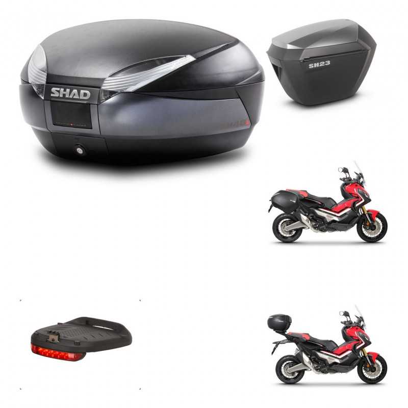 SHAD Maletas laterales + baul trasero herraje 3p montaje luz de freno SH48 DARK GREY PREMIUM SH23 ALU KIT-272240