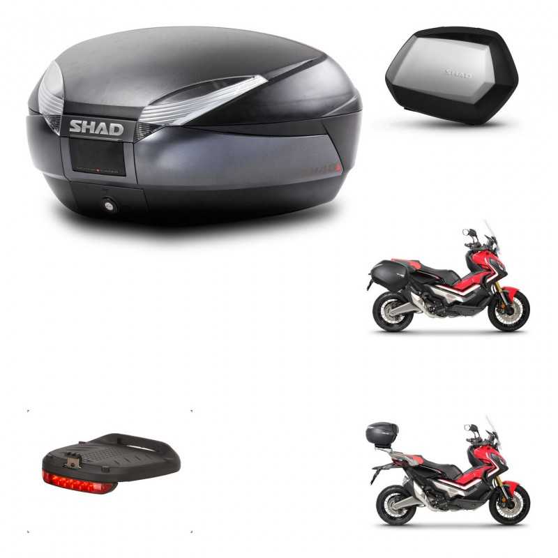 SHAD Maletas laterales + baul trasero herraje 3p montaje luz de freno SH48 DARK GREY PREMIUM SC SH35 KIT-272311