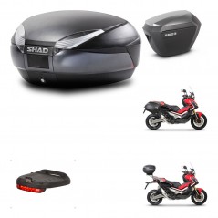 SHAD Maletas laterales + baul trasero herraje 3p montaje luz de freno SH48 DARK GREY PREMIUM SH23 ALU KIT-272312