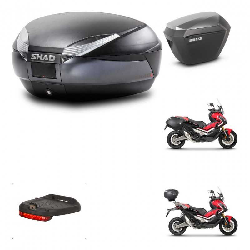 SHAD Maletas laterales + baul trasero herraje 3p montaje luz de freno SH48 DARK GREY PREMIUM SH23 ALU KIT-272312