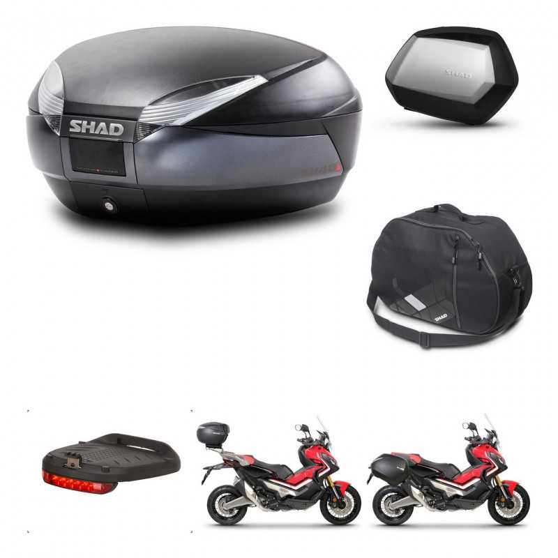 SHAD Maletas laterales + baul trasero accesorios herraje 3p montaje SH48 DARK GREY PREMIUM SC SH35 KIT-272329