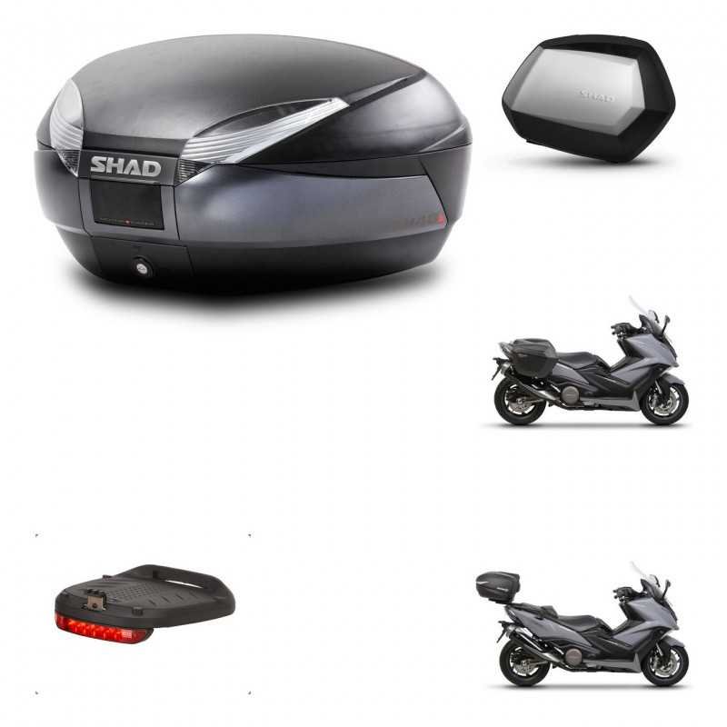 SHAD Maletas laterales + baul trasero herraje 3p montaje luz de freno SH48 DARK GREY PREMIUM SC SH35 KIT-272383