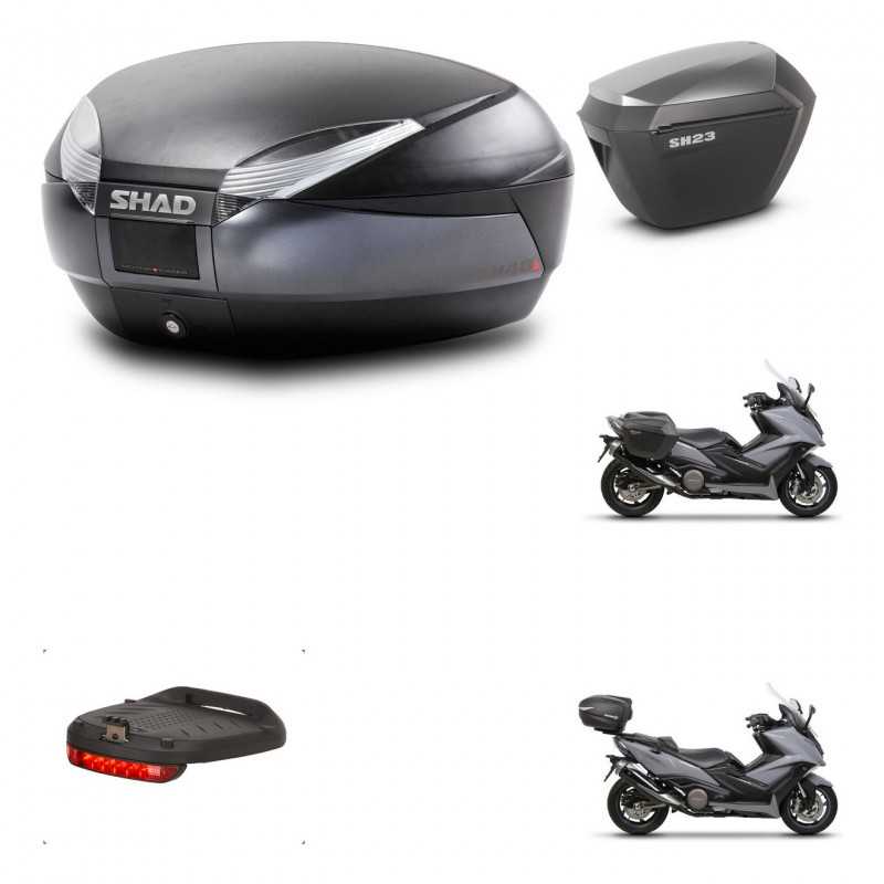 SHAD Maletas laterales + baul trasero herraje 3p montaje luz de freno SH48 DARK GREY PREMIUM SH23 ALU KIT-272384