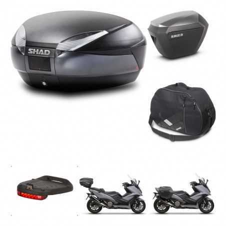 SHAD Maletas laterales + baul trasero accesorios herraje 3p montaje SH48 DARK GREY PREMIUM SH23 ALU KIT-272402