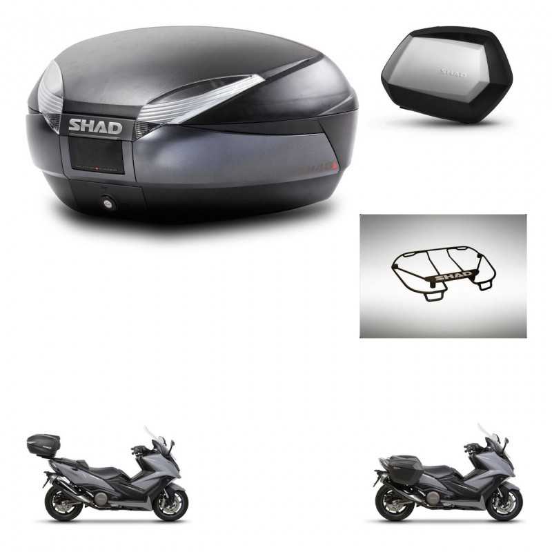 SHAD Maletas laterales + baul trasero parrilla portabultos superior herraje 3p montaje SH48 DARK GREY PREMIUM SC SH35 KIT-272410