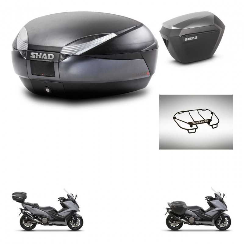 SHAD Maletas laterales + baul trasero parrilla portabultos superior herraje 3p montaje SH48 DARK GREY PREMIUM SH23 ALU KIT-27241