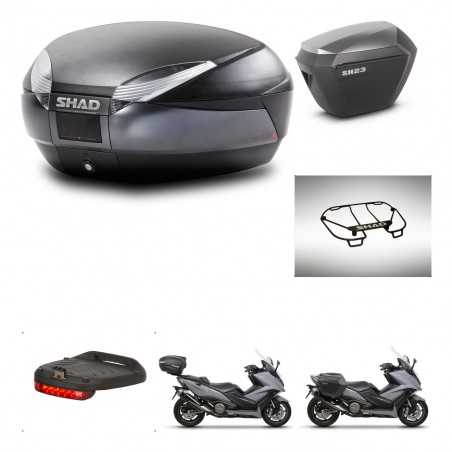 SHAD Maletas laterales + baul trasero accesorios herraje 3p montaje SH48 DARK GREY PREMIUM SH23 ALU KIT-272420