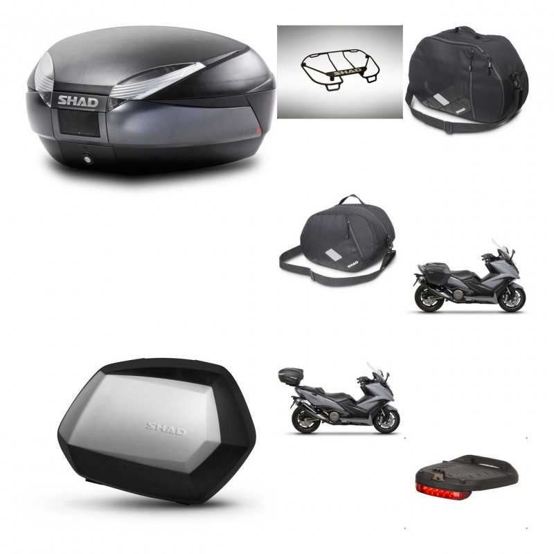 SHAD Maletas laterales + baul trasero accesorios herraje 3p montaje SH48 DARK GREY PREMIUM SC SH35 KIT-272436