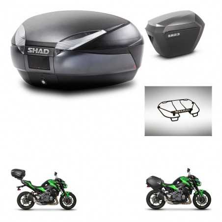 SHAD Maletas laterales + baul trasero parrilla portabultos superior herraje 3p montaje SH48 DARK GREY PREMIUM SH23 ALU KIT-27248