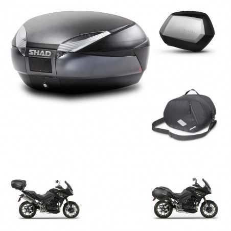 SHAD Maletas laterales + baul trasero bolsa interna herraje 3p montaje SH48 DARK GREY PREMIUM SC SH35 KIT-272517
