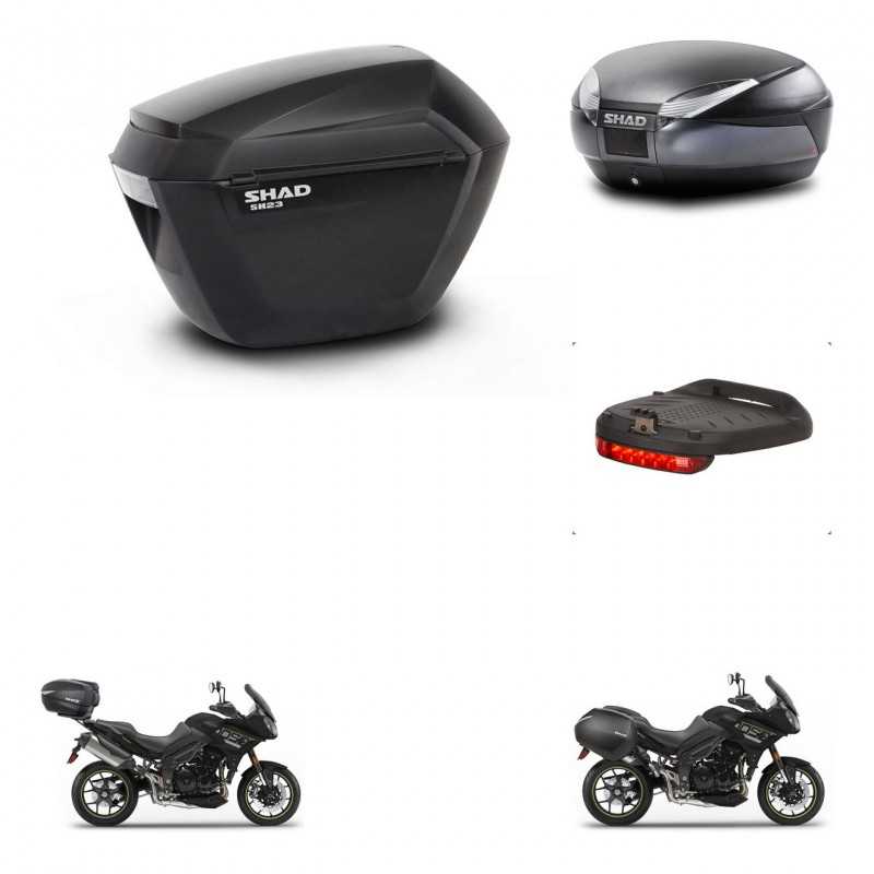 SHAD Baul trasero + maletas laterales luz de freno herraje 3p montaje SH23 SH48 DARK GREY PREMIUM KIT-272522