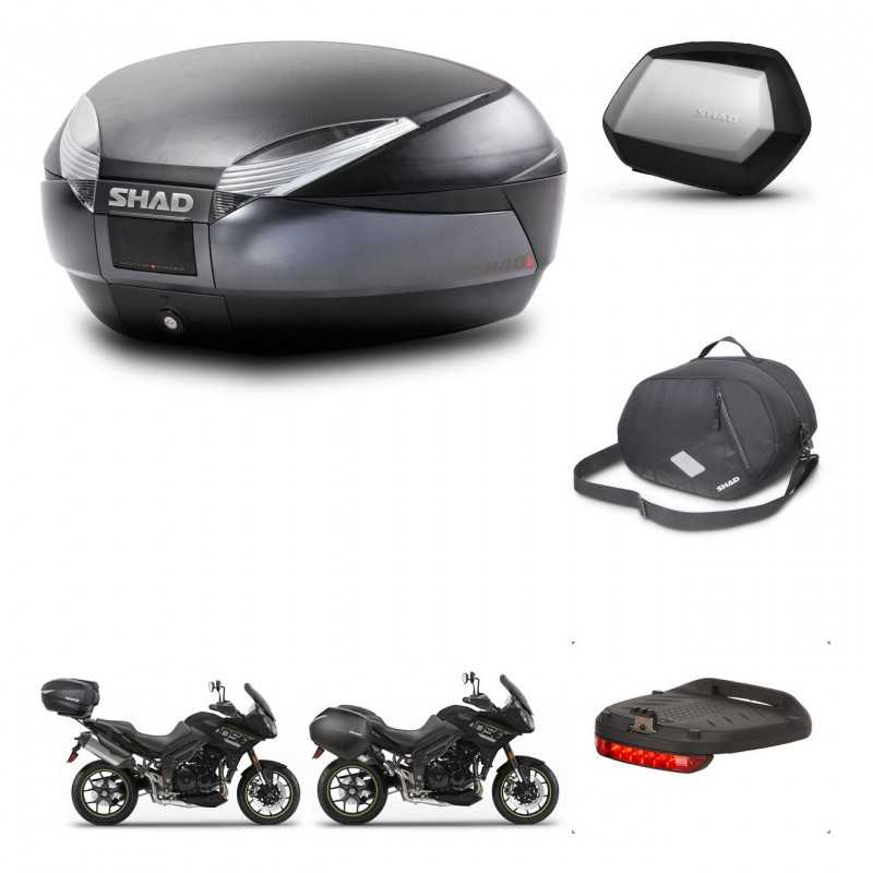 SHAD Maletas laterales + baul trasero accesorios herraje 3p montaje SH48 DARK GREY PREMIUM SC SH35 KIT-272526