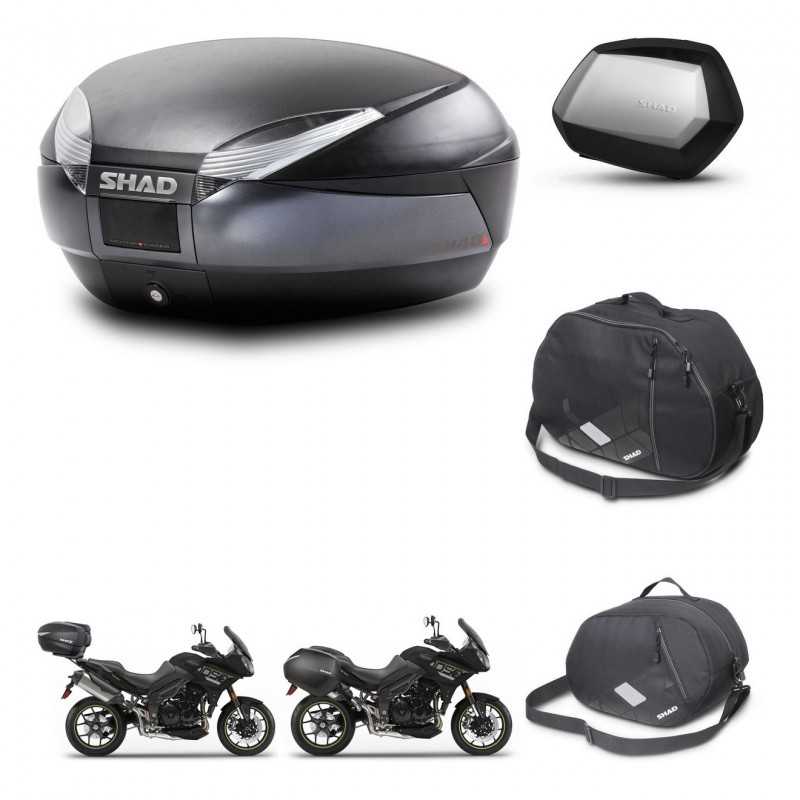 SHAD Maletas laterales + baul trasero accesorios herraje 3p montaje SH48 DARK GREY PREMIUM SC SH35 KIT-272535