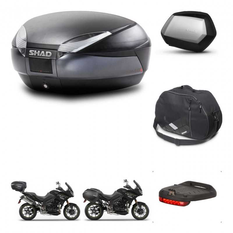 SHAD Maletas laterales + baul trasero accesorios herraje 3p montaje SH48 DARK GREY PREMIUM SC SH35 KIT-272545