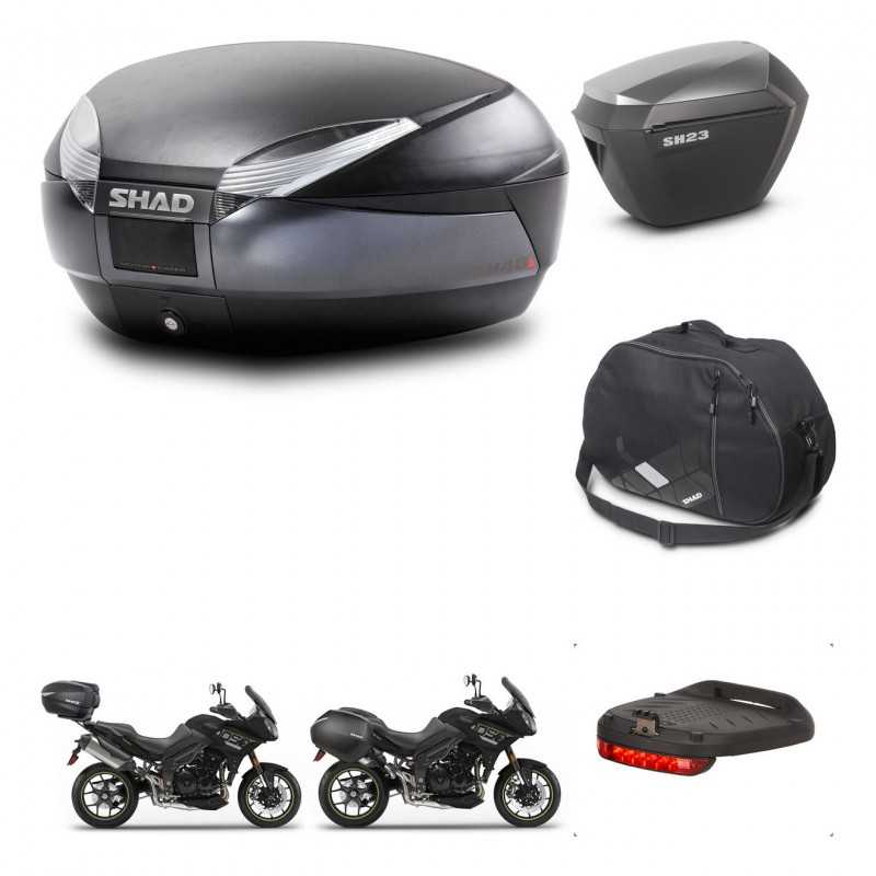 SHAD Maletas laterales + baul trasero accesorios herraje 3p montaje SH48 DARK GREY PREMIUM SH23 ALU KIT-272546
