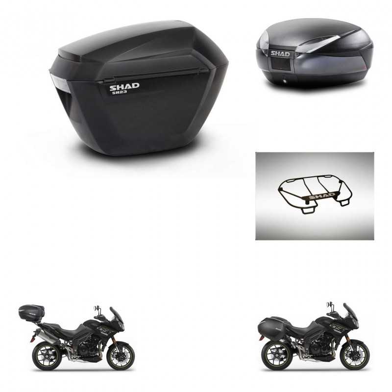 SHAD Baul trasero + maletas laterales parrilla portabultos superior herraje 3p montaje SH23 SH48 DARK GREY PREMIUM KIT-272549