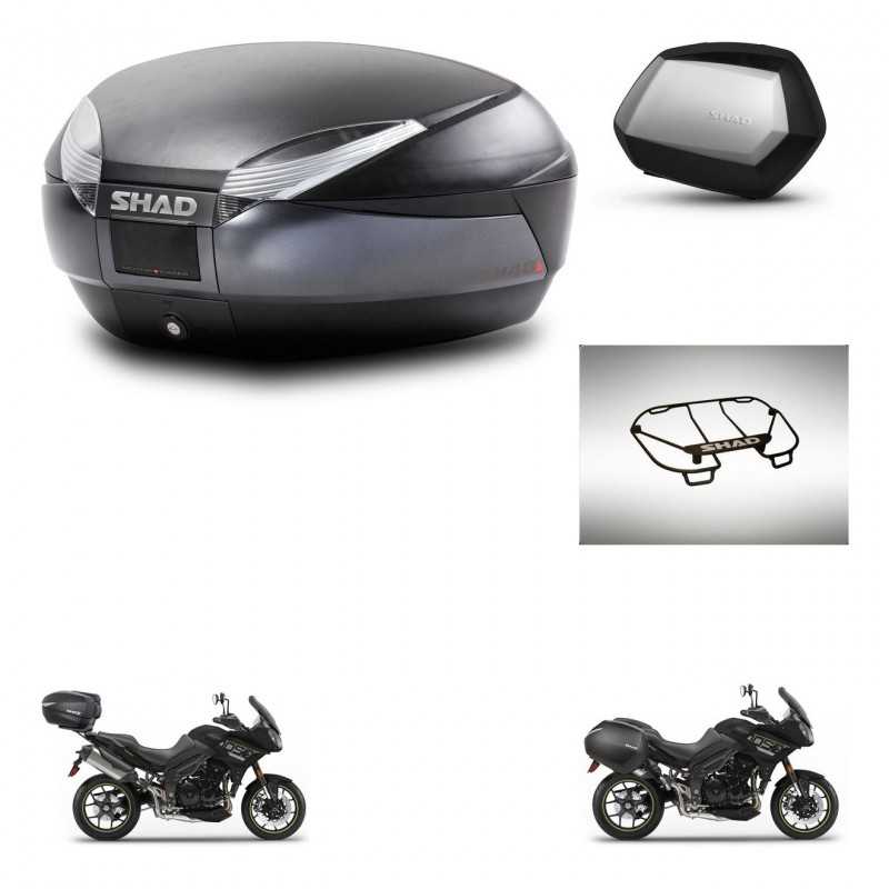 SHAD Maletas laterales + baul trasero parrilla portabultos superior herraje 3p montaje SH48 DARK GREY PREMIUM SC SH35 KIT-272554