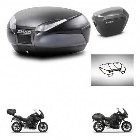 SHAD Maletas laterales + baul trasero parrilla portabultos superior herraje 3p montaje SH48 DARK GREY PREMIUM SH23 ALU KIT-27255