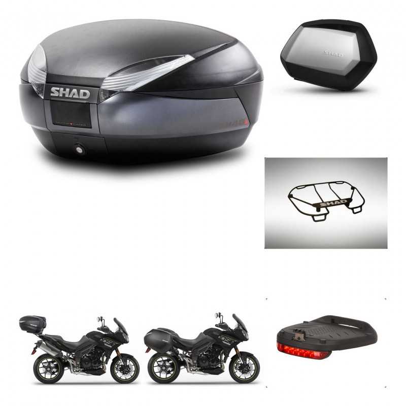 SHAD Maletas laterales + baul trasero accesorios herraje 3p montaje SH48 DARK GREY PREMIUM SC SH35 KIT-272563