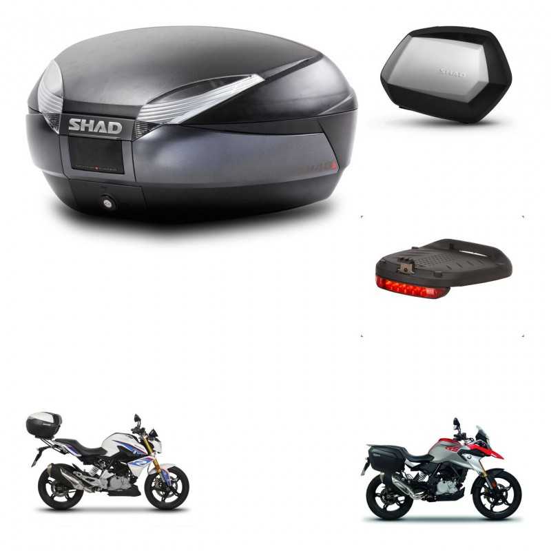 SHAD Maletas laterales + baul trasero luz de freno herraje 3p montaje SH48 DARK GREY PREMIUM SC SH35 KIT-272671