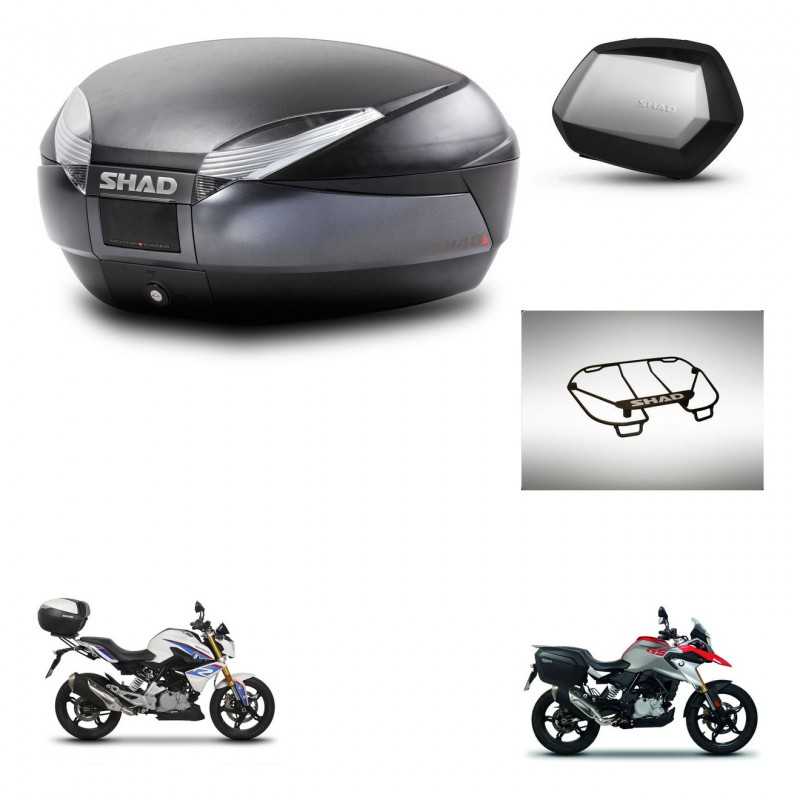 SHAD Maletas laterales + baul trasero parrilla portabultos superior herraje 3p montaje SH48 DARK GREY PREMIUM SC SH35 KIT-272698
