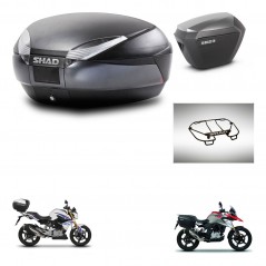 SHAD Maletas laterales + baul trasero parrilla portabultos superior herraje 3p montaje SH48 DARK GREY PREMIUM SH23 ALU KIT-27269